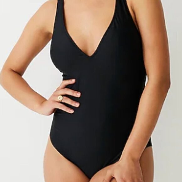 J. Crew High-Support Cross-Back One-Piece Swimsuit Black Size 8 NWT - Picture 5 of 5